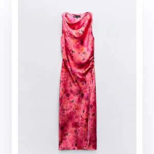 Pink floral midi dress